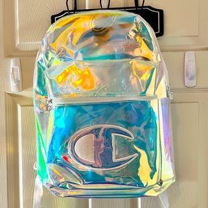 Adorable Champion iridescent/ holographic clear backpack!